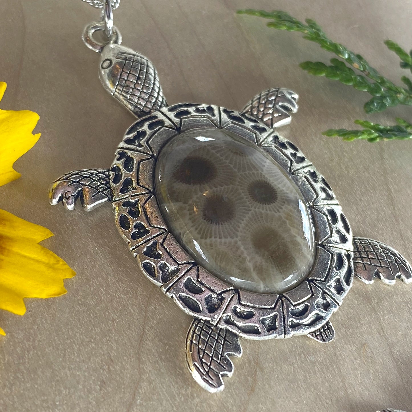 Petoskey Stone Turtle Pendant Necklace - Stone Treasures by the Lake