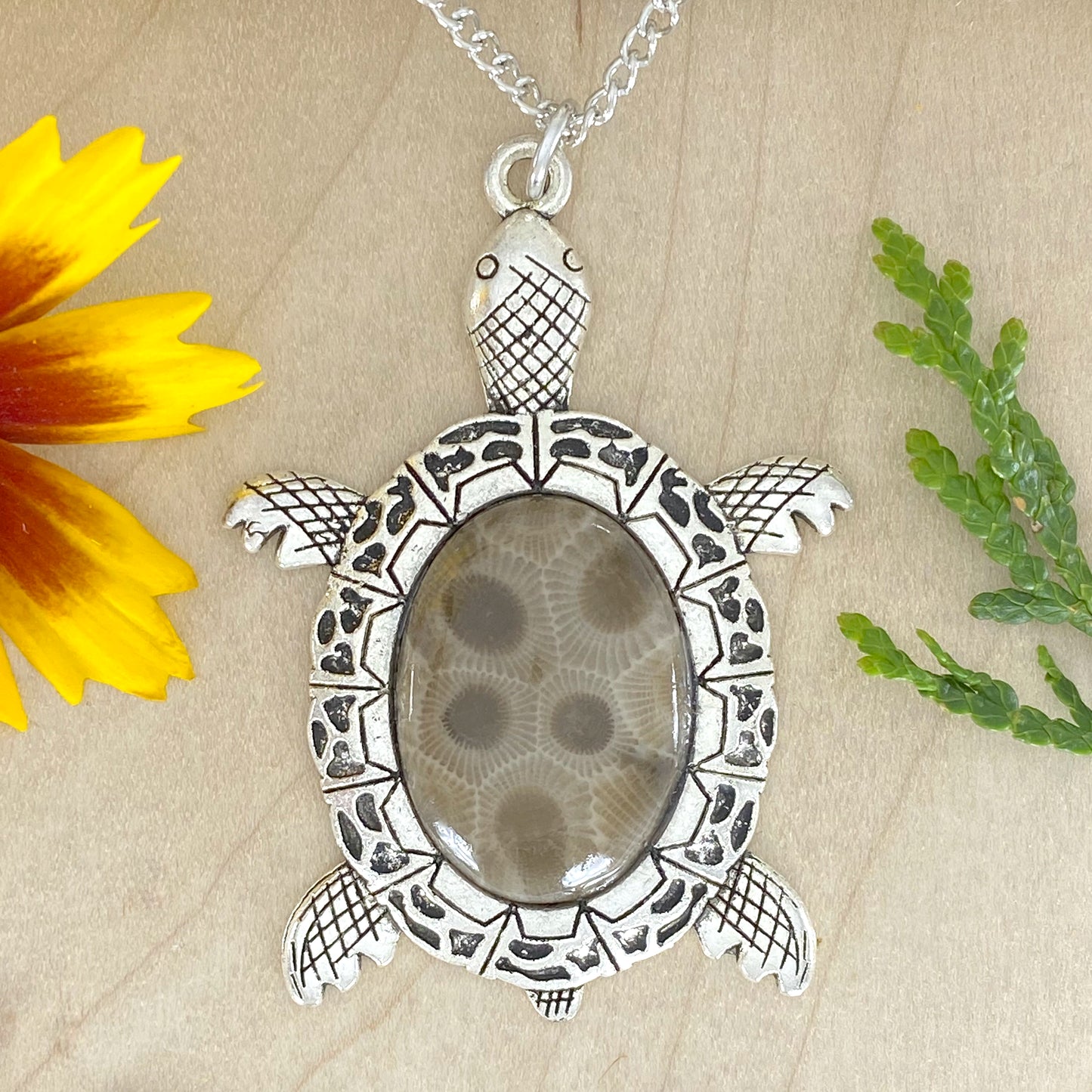 Petoskey Stone Turtle Pendant Necklace - Stone Treasures by the Lake
