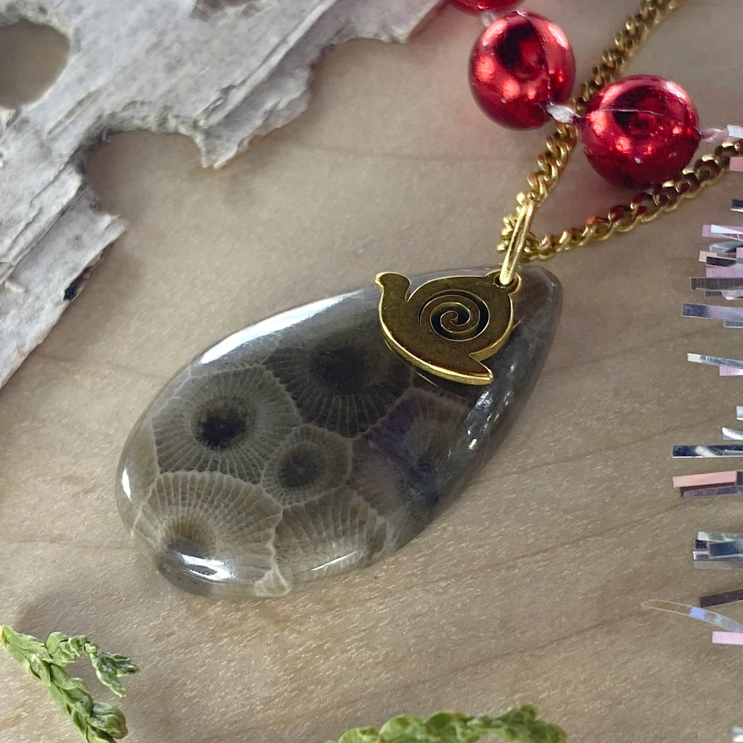 Petoskey Stone Snail Pendant Necklace - Stone Treasures by the Lake