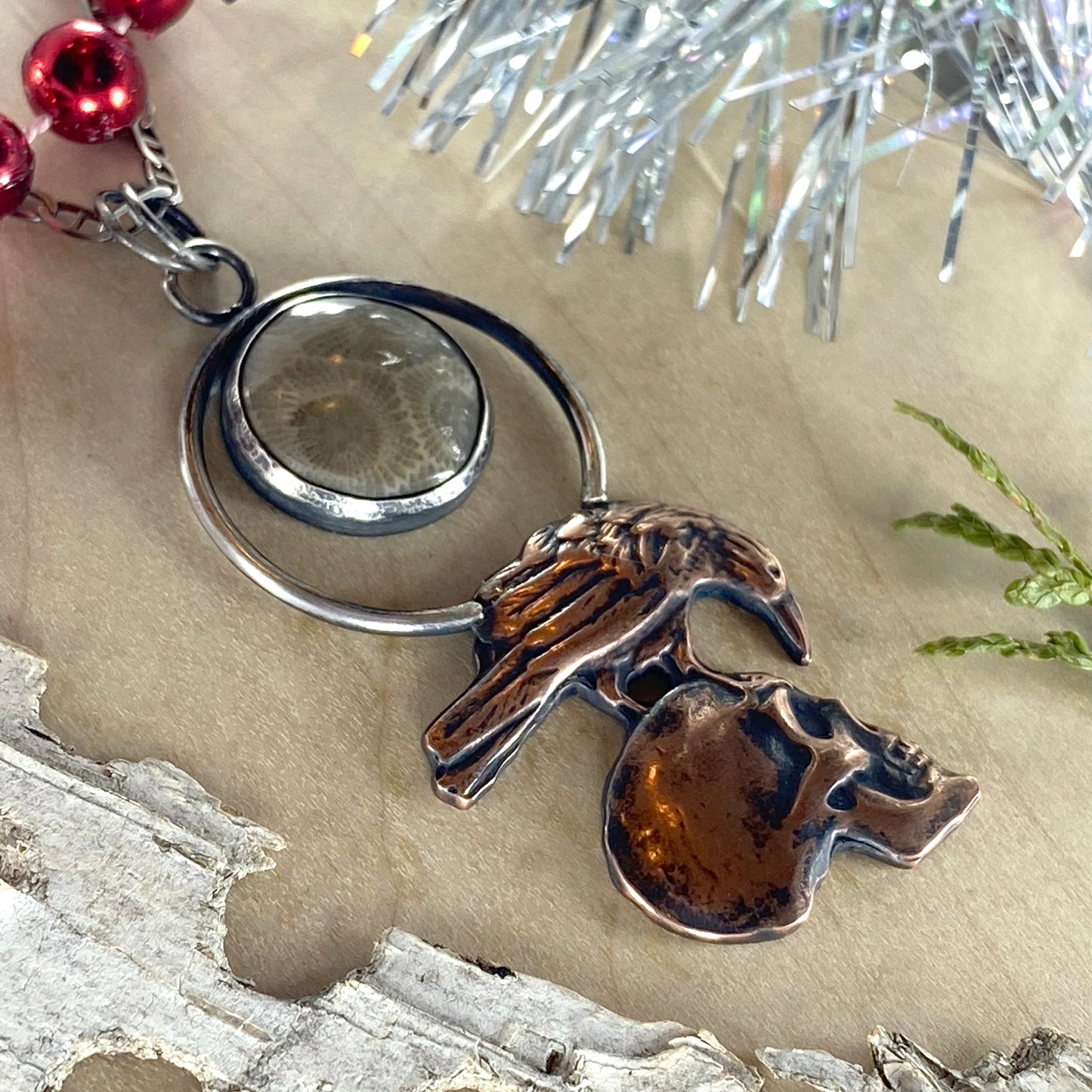 Petoskey Stone with Raven and Skull - Stone Treasures by the Lake