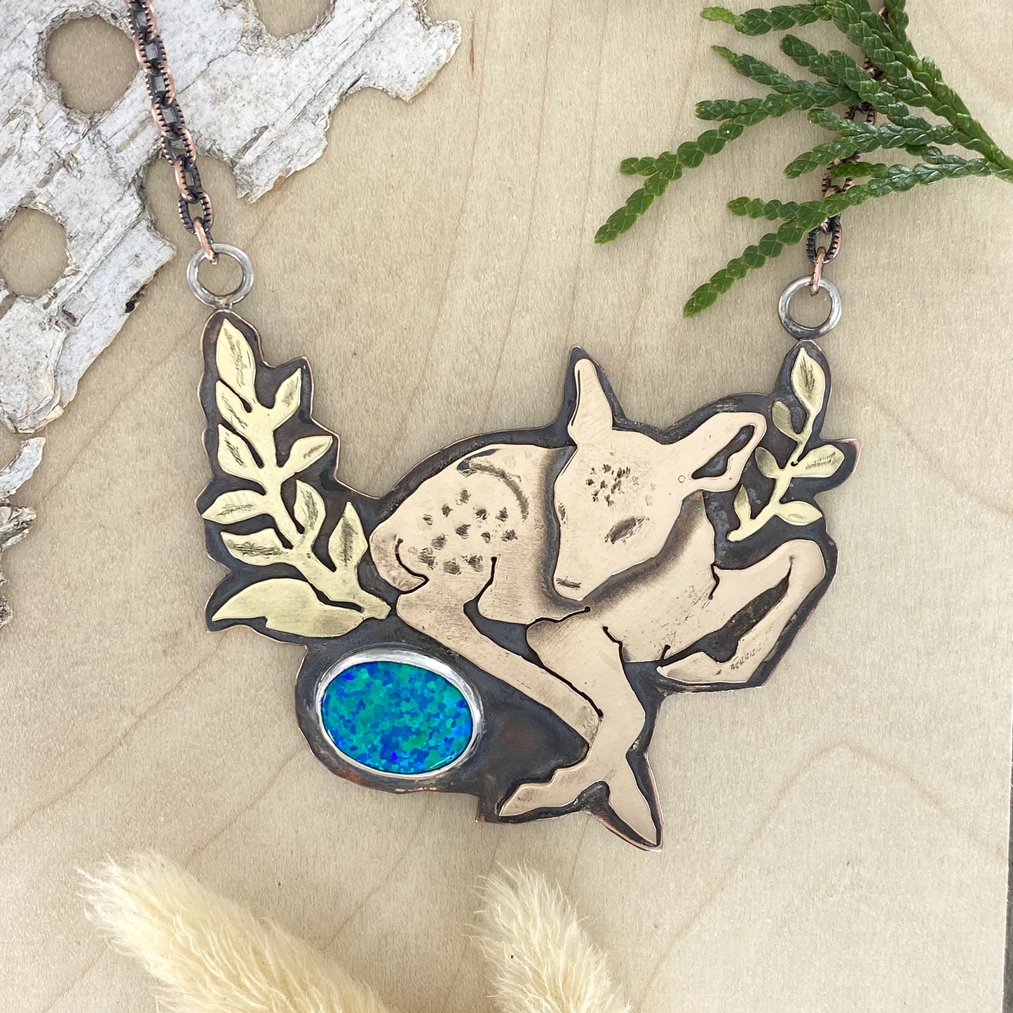 Kyocera Opal Deer Pendant Necklace - Stone Treasures by the Lake