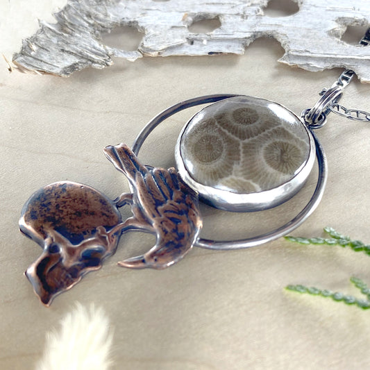 Petoskey Stone with Raven and Skull - Stone Treasures by the Lake