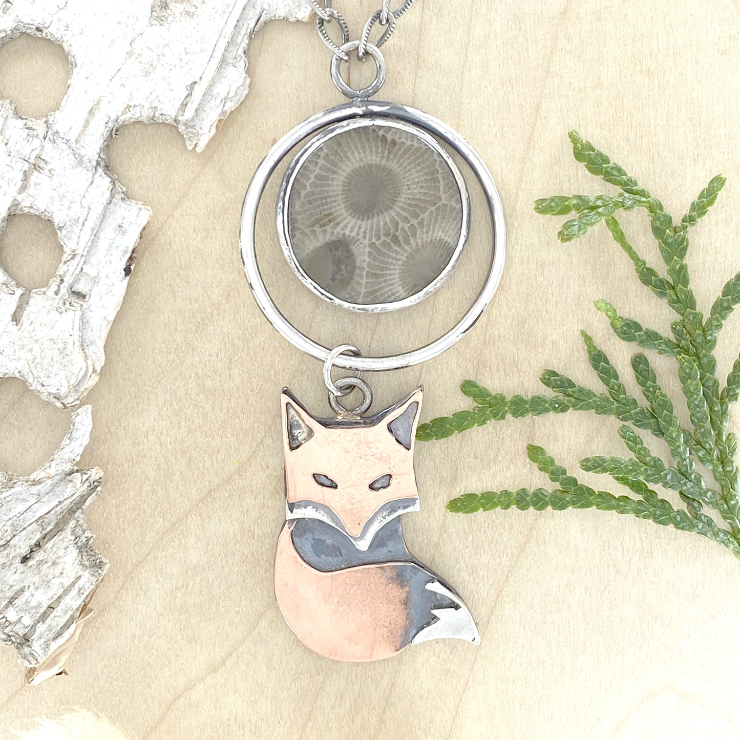 Petoskey Stone with Fox Pendant Necklace - Stone Treasures by the Lake