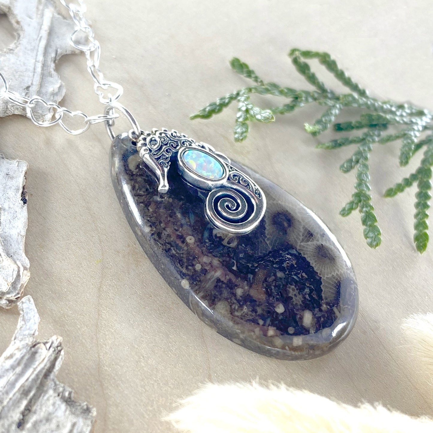 Petoskey Stone Fossil Hash Pendant - Stone Treasures by the Lake