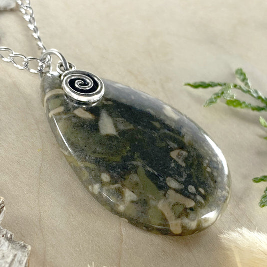 Fossil Hash Swirl Pendant Necklace - Stone Treasures by the Lake