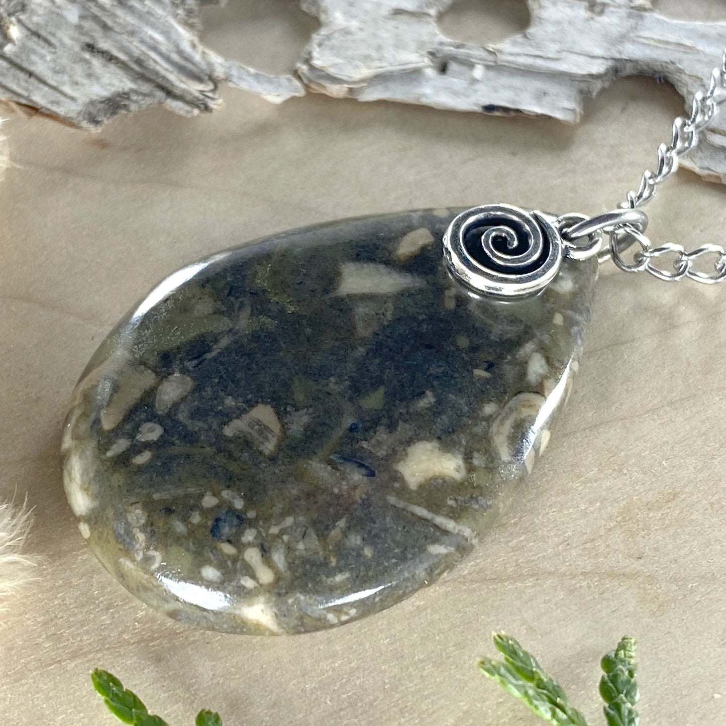 Fossil Hash Swirl Pendant Necklace - Stone Treasures by the Lake