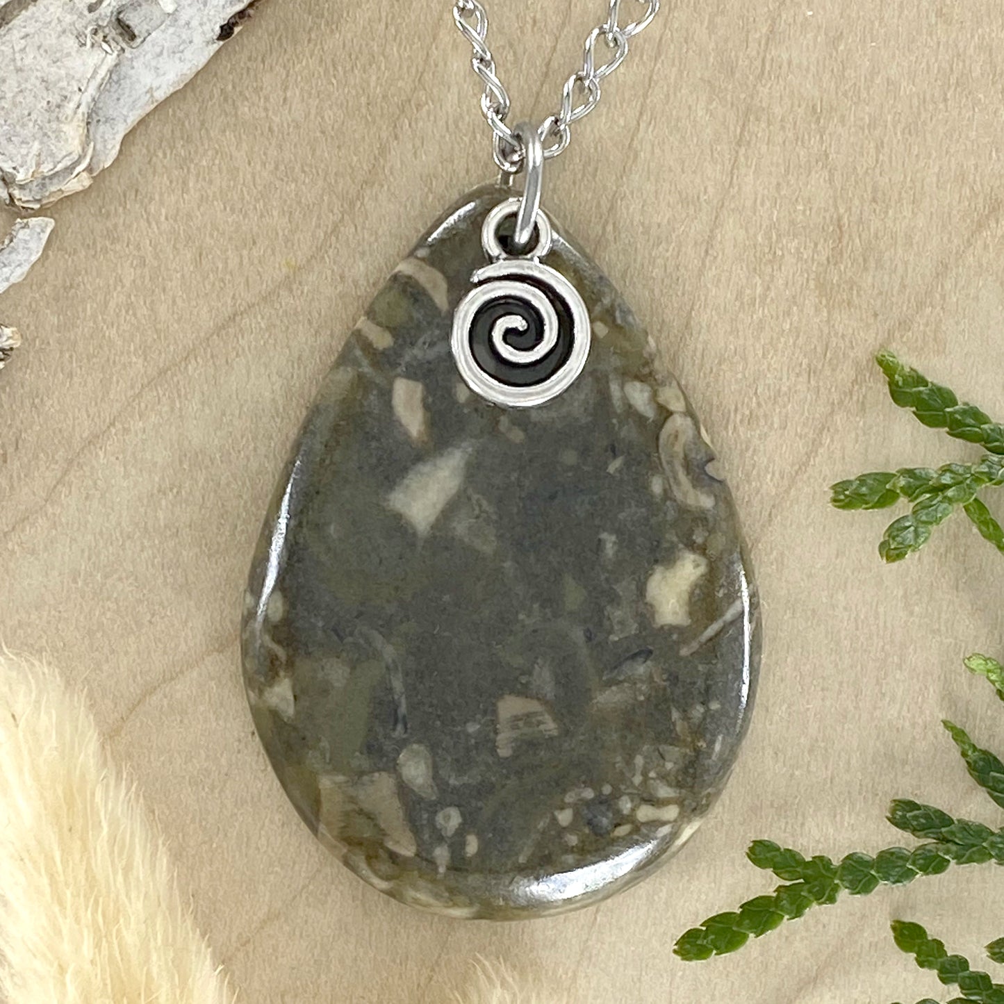 Fossil Hash Swirl Pendant Necklace - Stone Treasures by the Lake