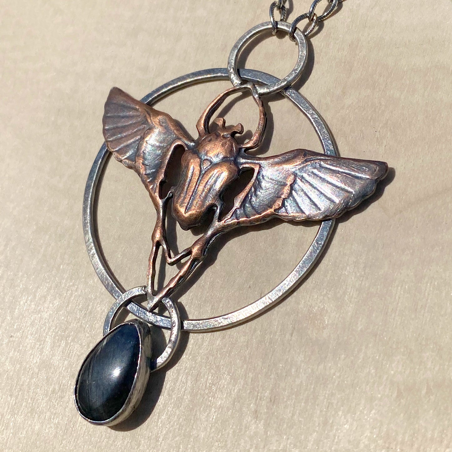 Spectrolite Scarab Pendant Necklace - Stone Treasures by the Lake