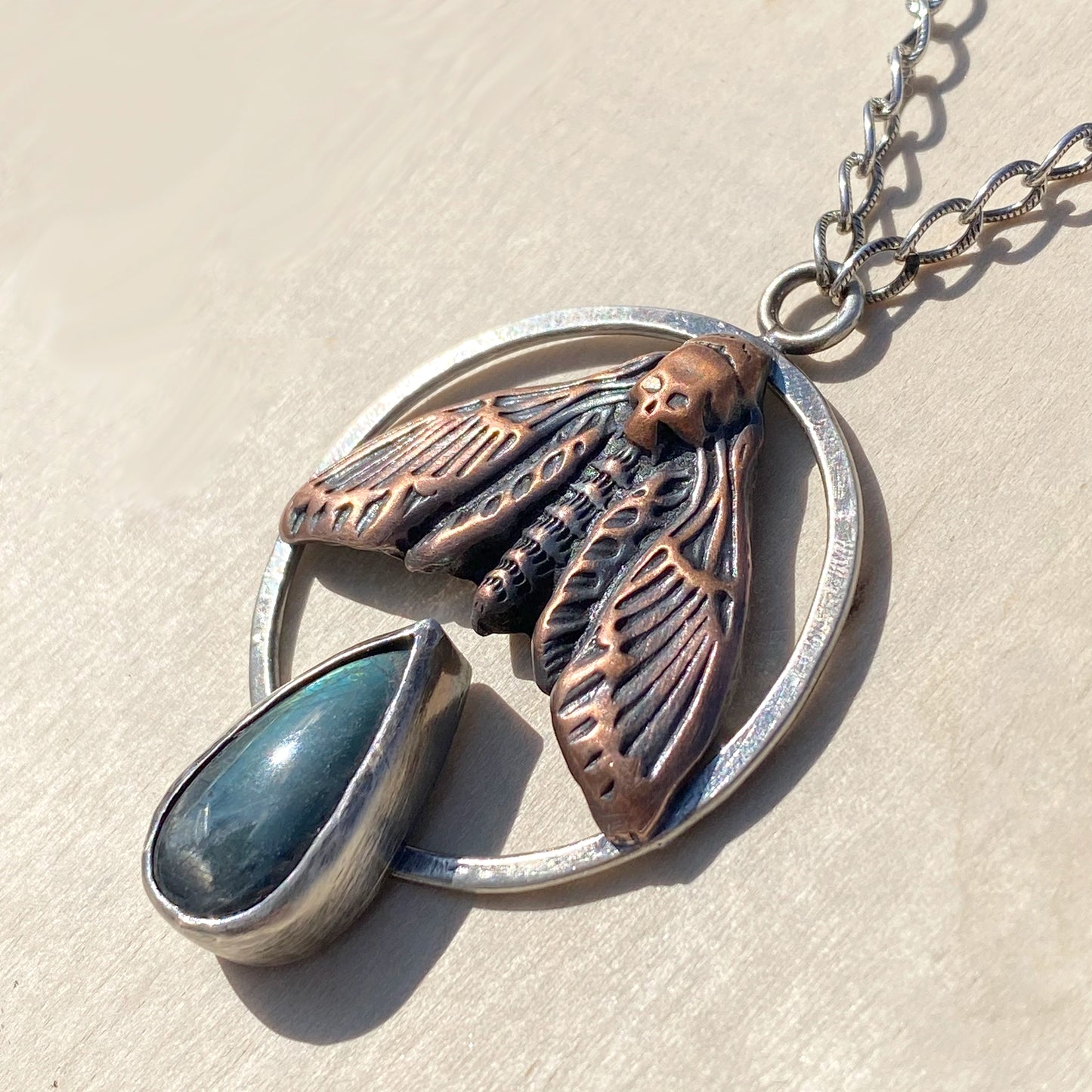 Spectrolite Death's Head Hawk-Moth Pendant Necklace - Stone Treasures by the Lake