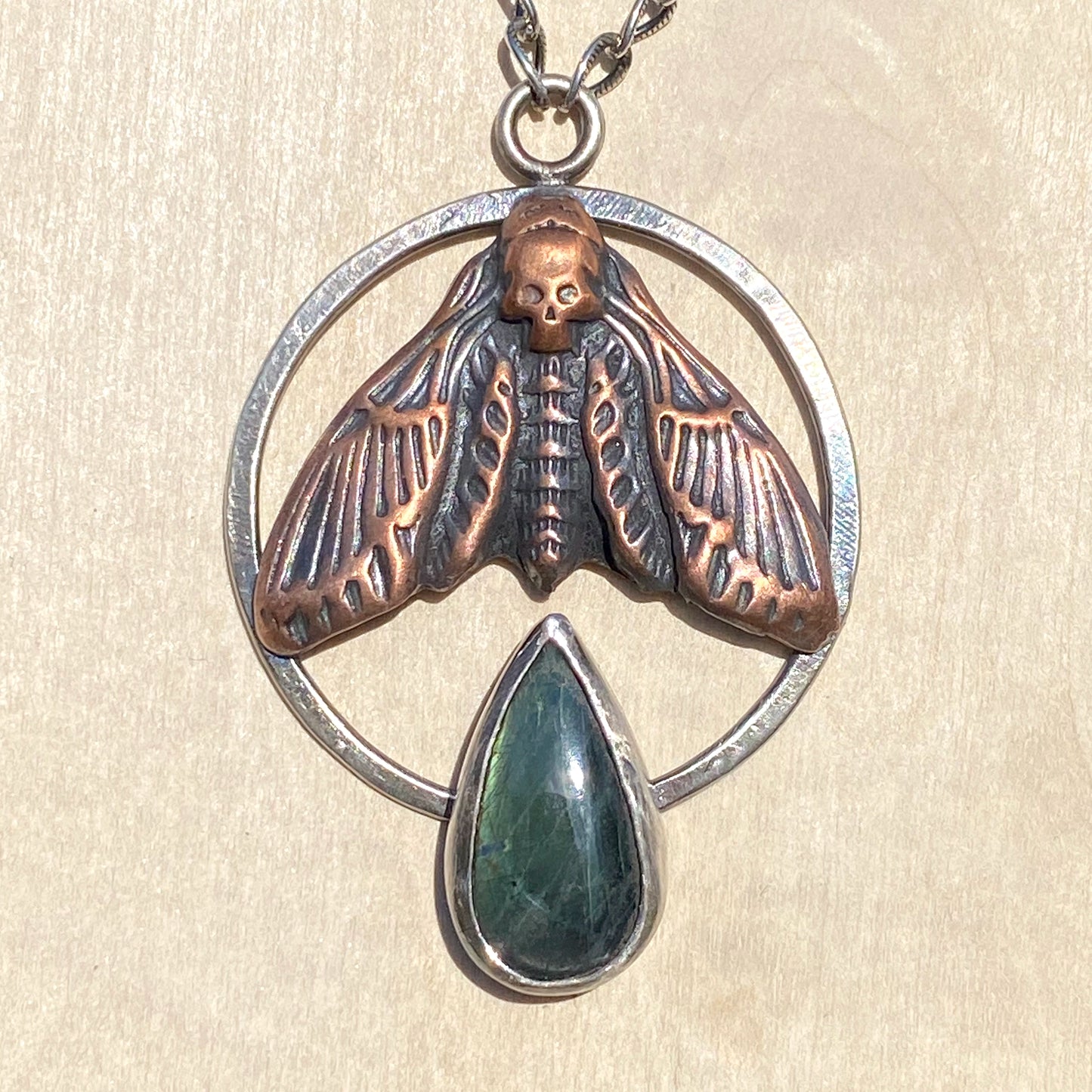 Spectrolite Death's Head Hawk-Moth Pendant Necklace - Stone Treasures by the Lake