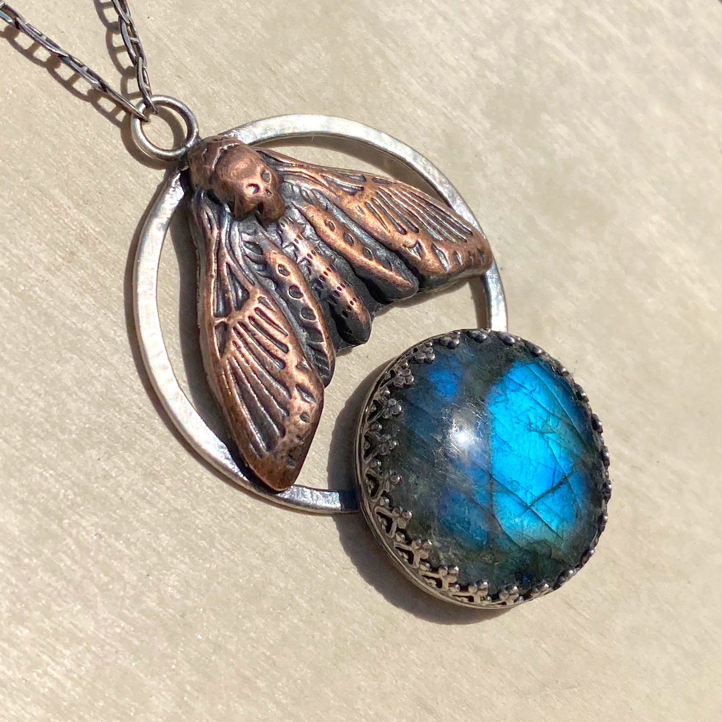 Labradorite Death's Head Hawk-Moth Pendant Necklace - Stone Treasures by the Lake