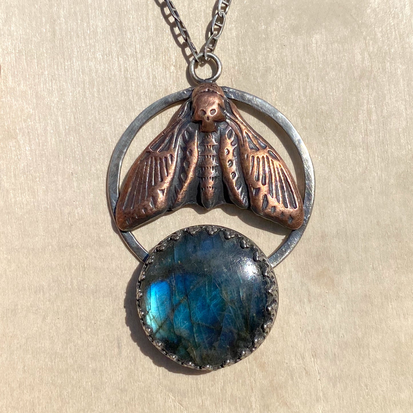 Labradorite Death's Head Hawk-Moth Pendant Necklace - Stone Treasures by the Lake