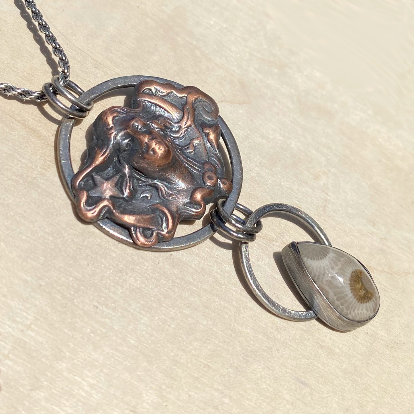 Petoskey Stone Artemis in the Sky Pendant Necklace - Stone Treasures by the Lake