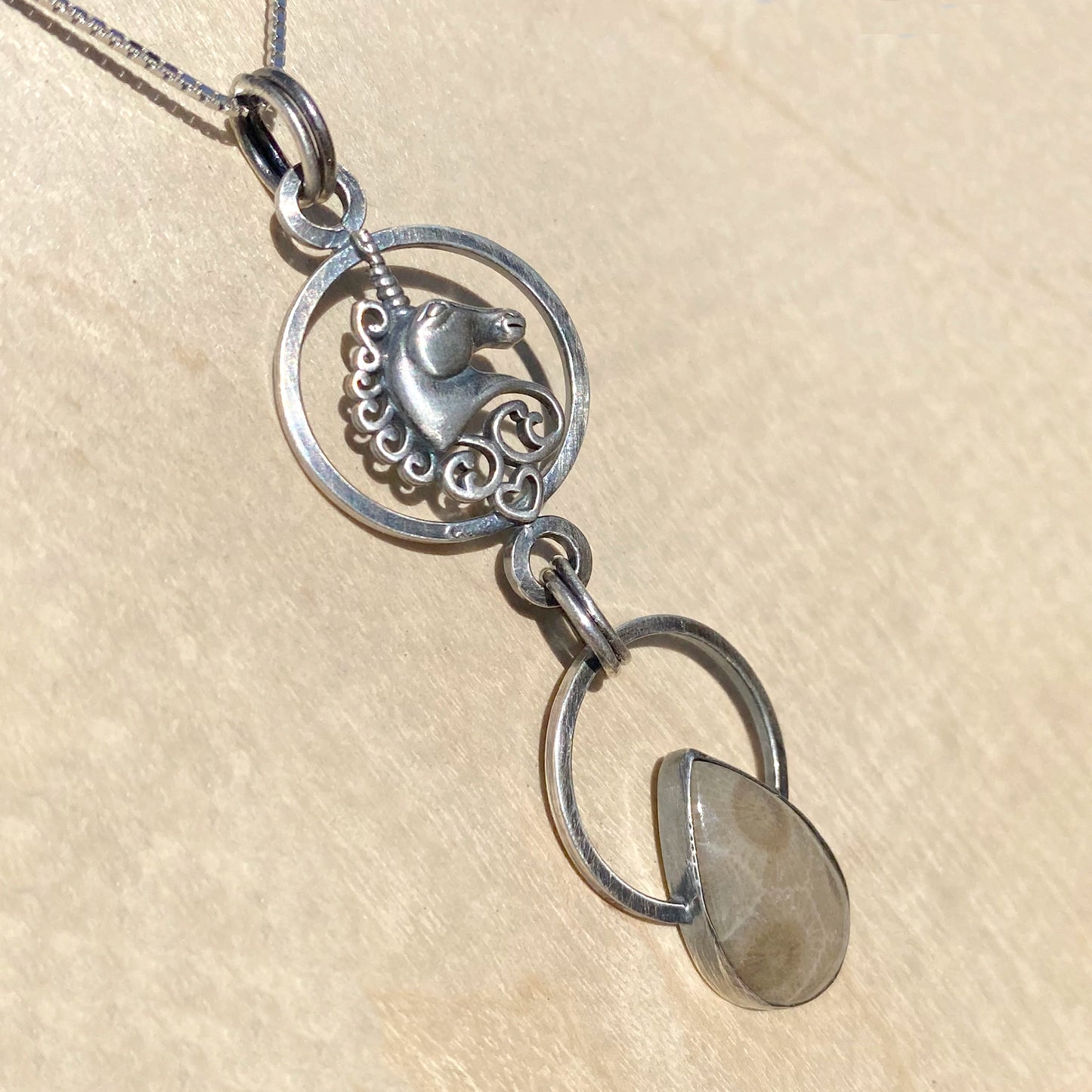 Petoskey Stone Unicorn Pendant Necklace - Stone Treasures by the Lake