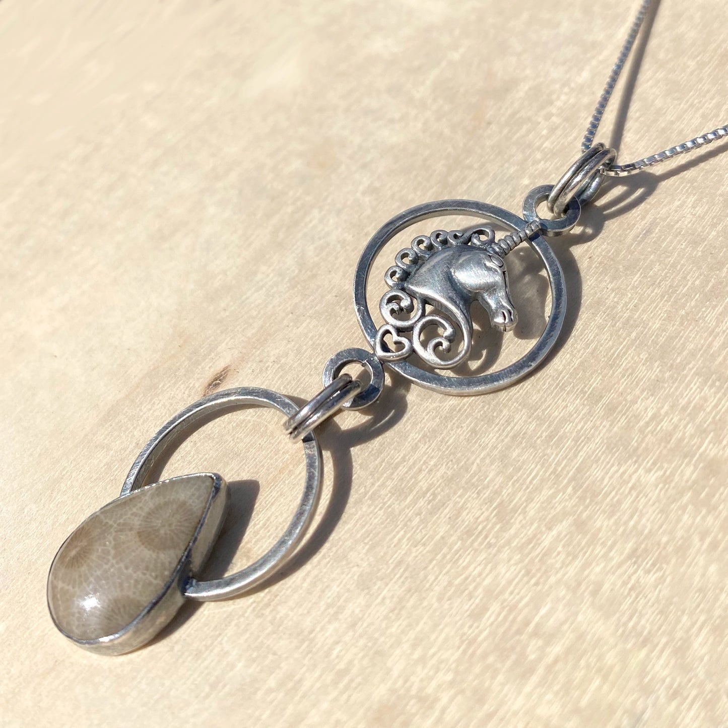Petoskey Stone Unicorn Pendant Necklace - Stone Treasures by the Lake