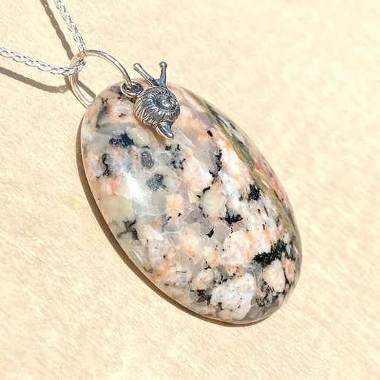 Granite with Snail Charm Pendant Necklace - Stone Treasures by the Lake