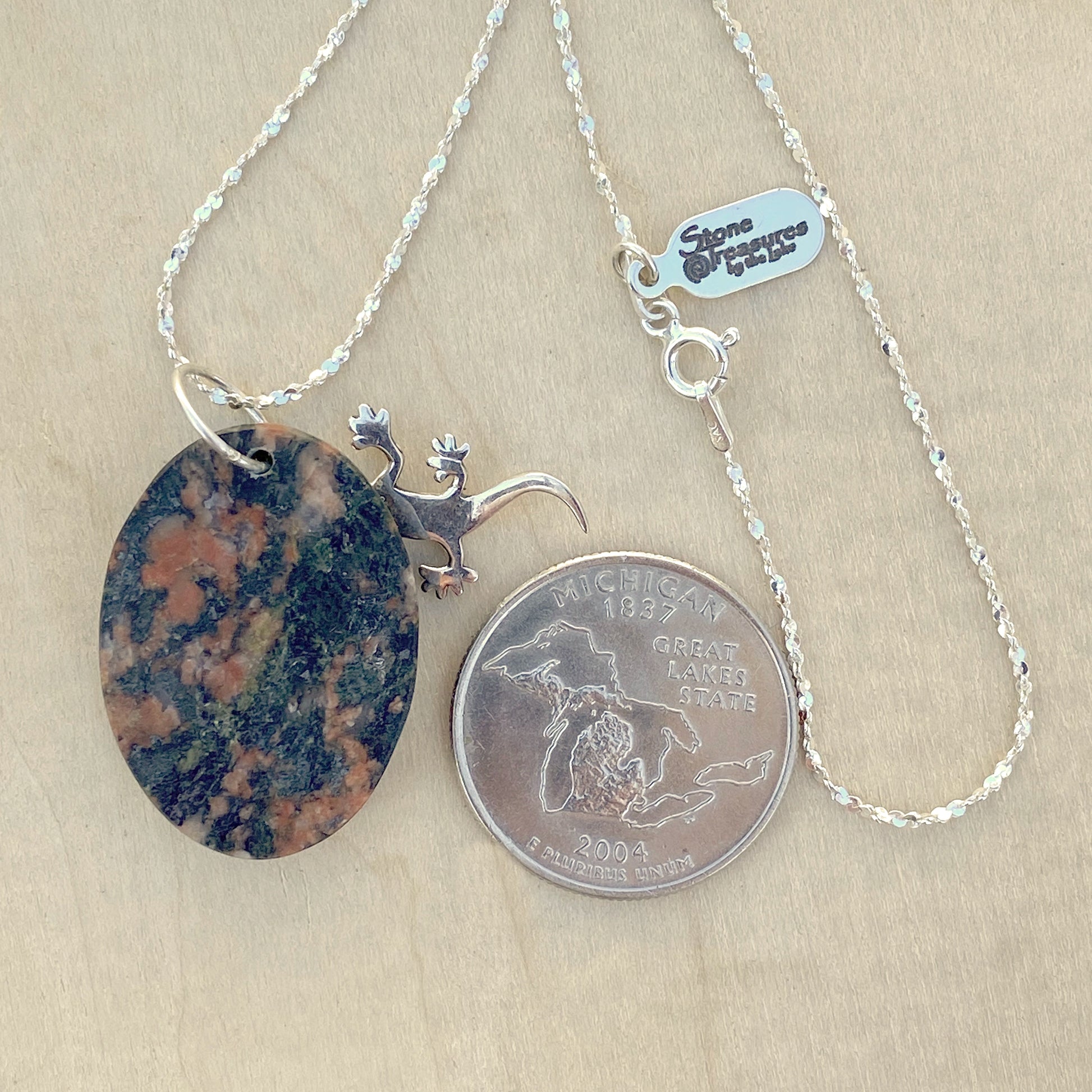 Granite with Lizard Charm Pendant Necklace - Stone Treasures by the Lake