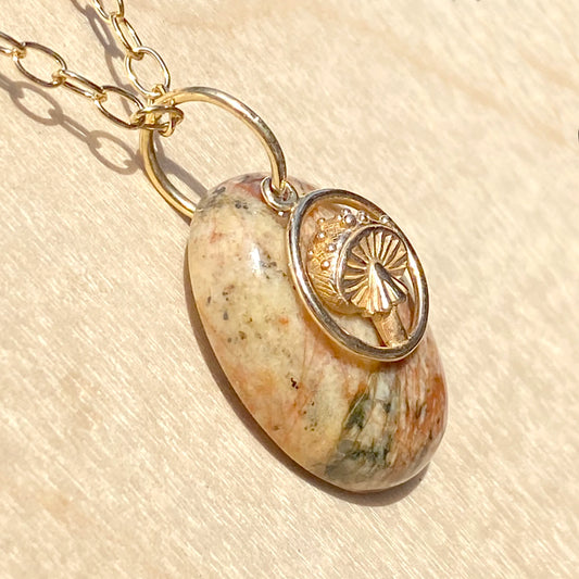 Granite with Mushroom Charm Pendant Necklace - Stone Treasures by the Lake
