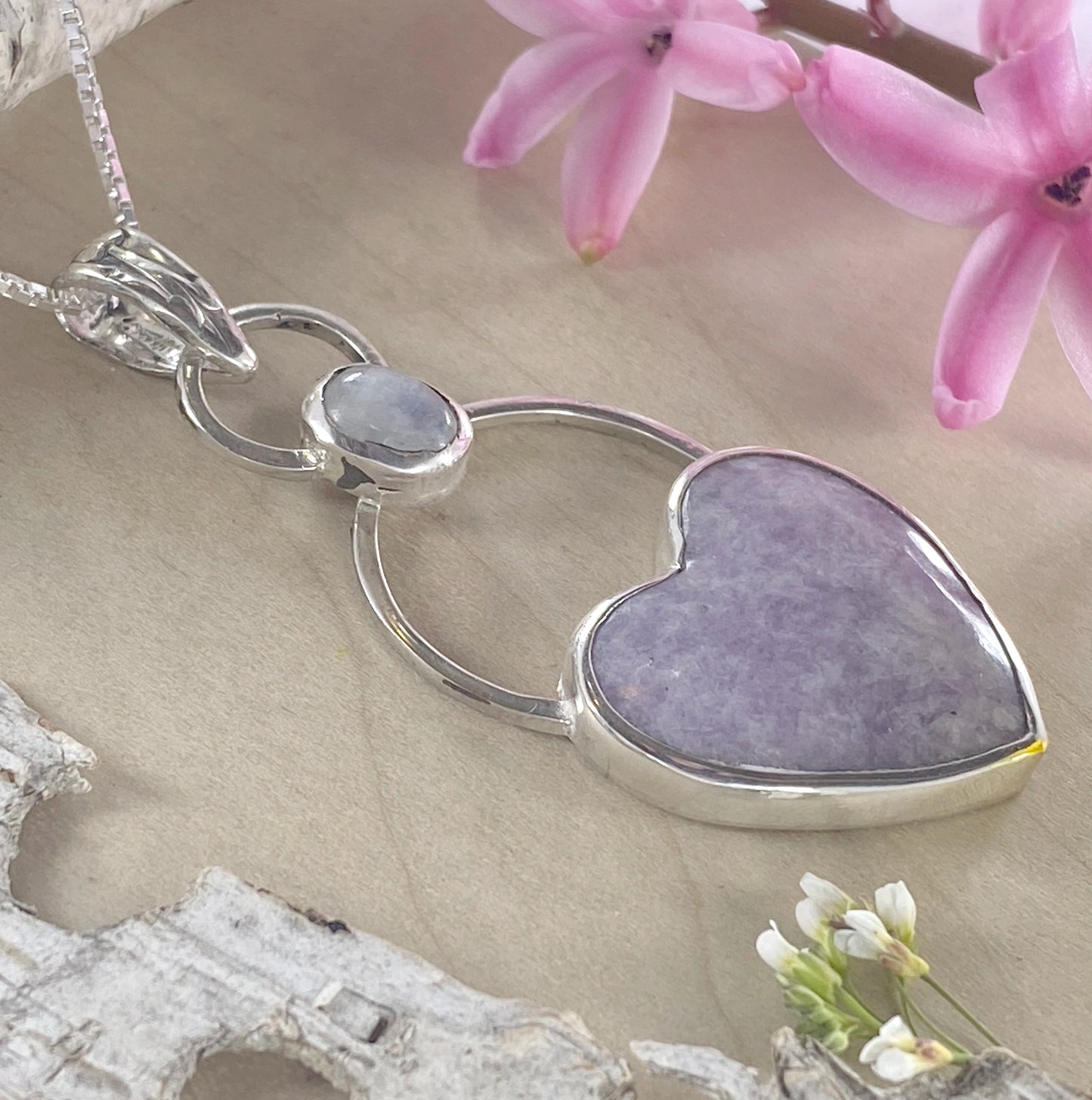 Lepidolite & Moonstone Pendant Necklace - Stone Treasures by the Lake