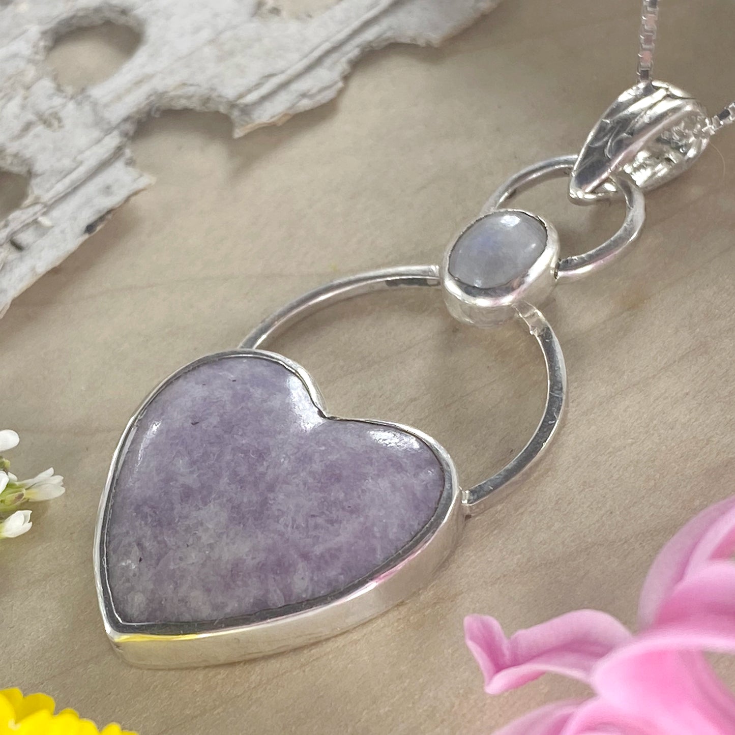 Lepidolite & Moonstone Pendant Necklace - Stone Treasures by the Lake