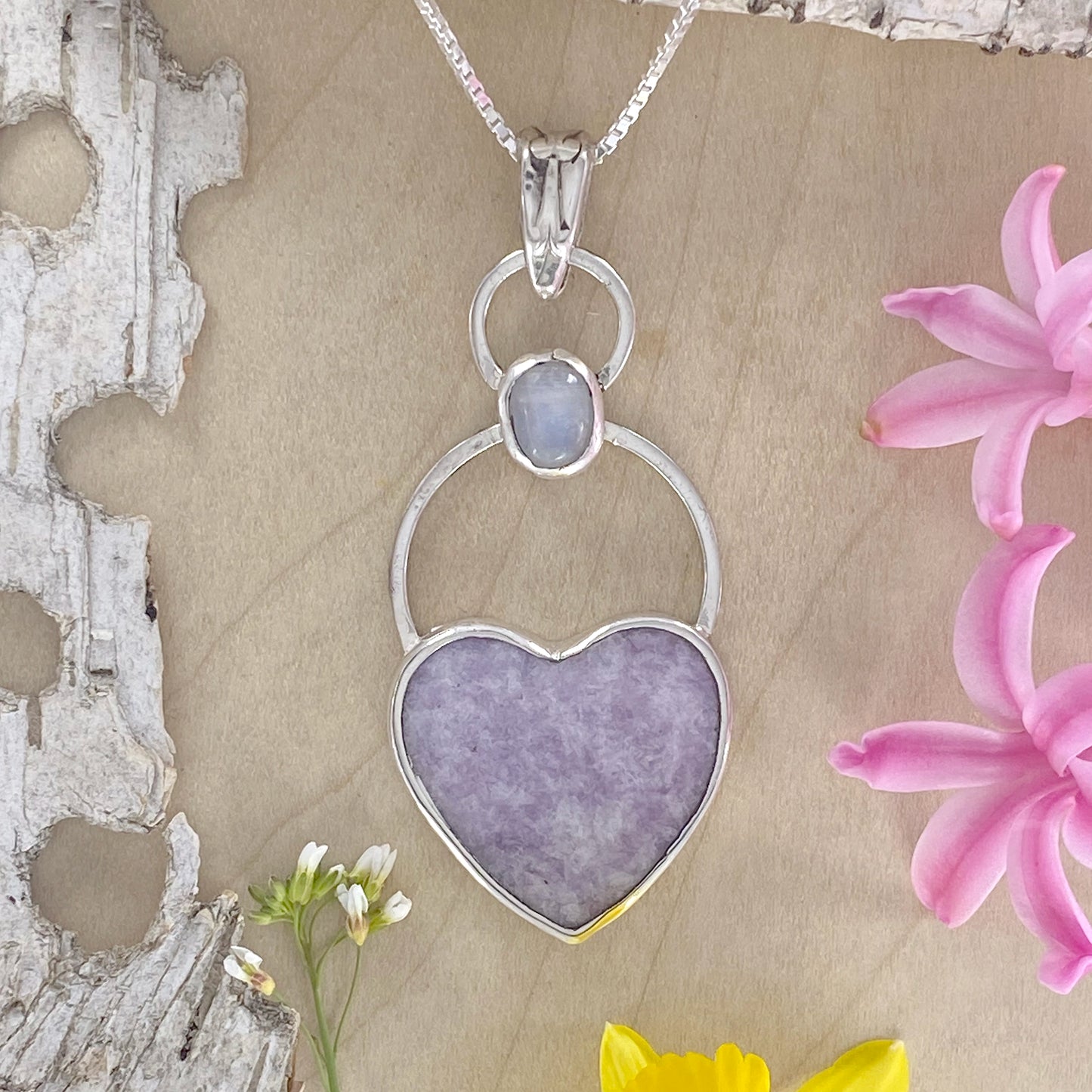 Lepidolite & Moonstone Pendant Necklace - Stone Treasures by the Lake