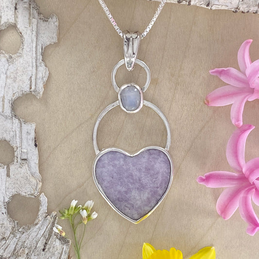 Lepidolite & Moonstone Pendant Necklace - Stone Treasures by the Lake