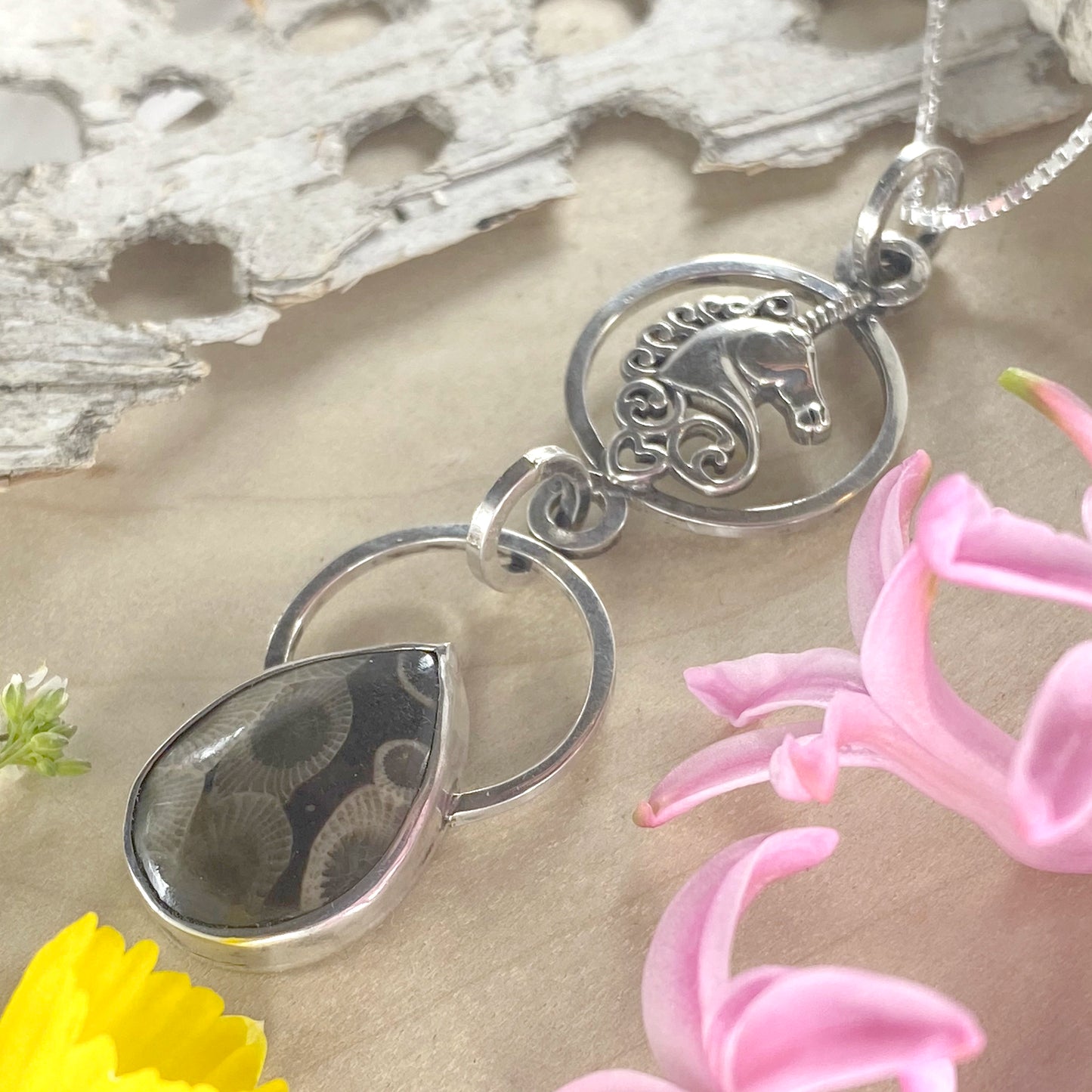 Petoskey Stone Unicorn Pendant Necklace - Stone Treasures by the Lake