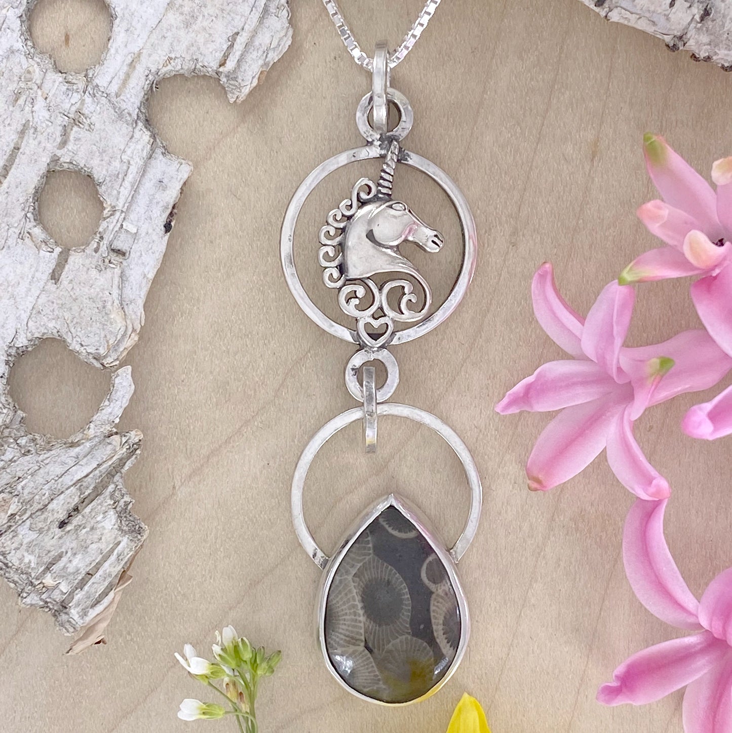 Petoskey Stone Unicorn Pendant Necklace - Stone Treasures by the Lake