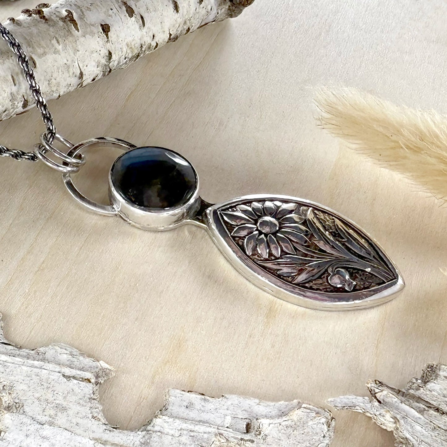 Labradorite with Daisy Pendant Necklace - Stone Treasures by the Lake