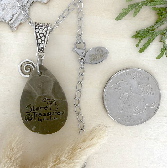Petoskey Stone Swirl Pendant Necklace - Stone Treasures by the Lake
