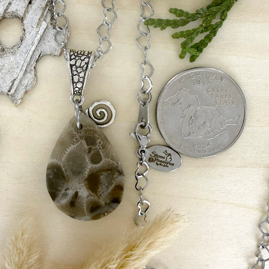 Petoskey Stone Swirl Pendant Necklace - Stone Treasures by the Lake