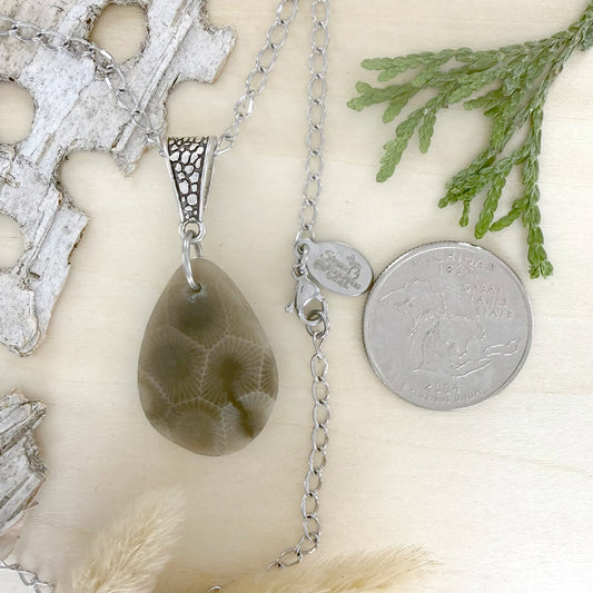 Petoskey Stone Swirl Pendant Necklace - Stone Treasures by the Lake