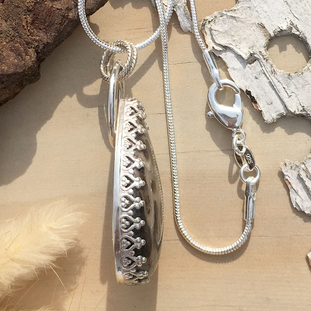 Aulocystis Fossil Pendant Necklace Side View - Stone Treasures by the Lake