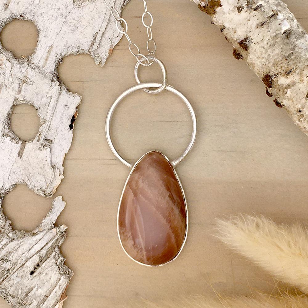 Moonstone Pendant Necklace Front View II - Stone Treasures by the Lake