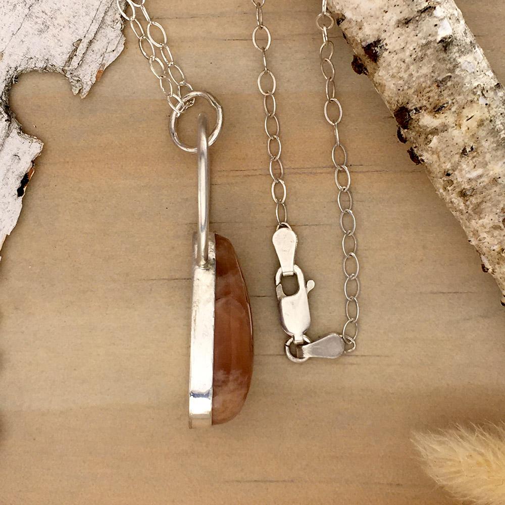 Moonstone Pendant Necklace Side View - Stone Treasures by the Lake