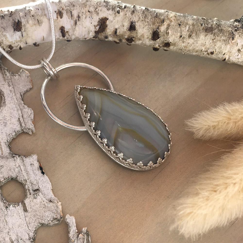 Yellow Skin Agate Pendant Necklace Front View II - Stone Treasures by the Lake