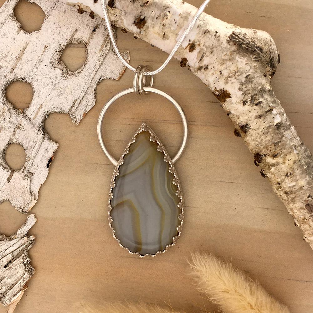 Yellow Skin Agate Pendant Necklace Front View - Stone Treasures by the Lake