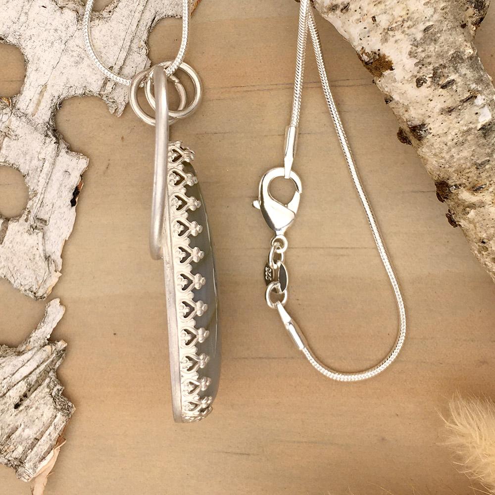 Yellow Skin Agate Pendant Necklace Side View - Stone Treasures by the Lake