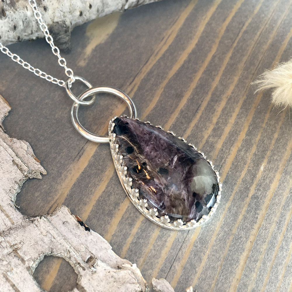 Charoite Pendant Necklace Front View - Stone Treasures by the Lake