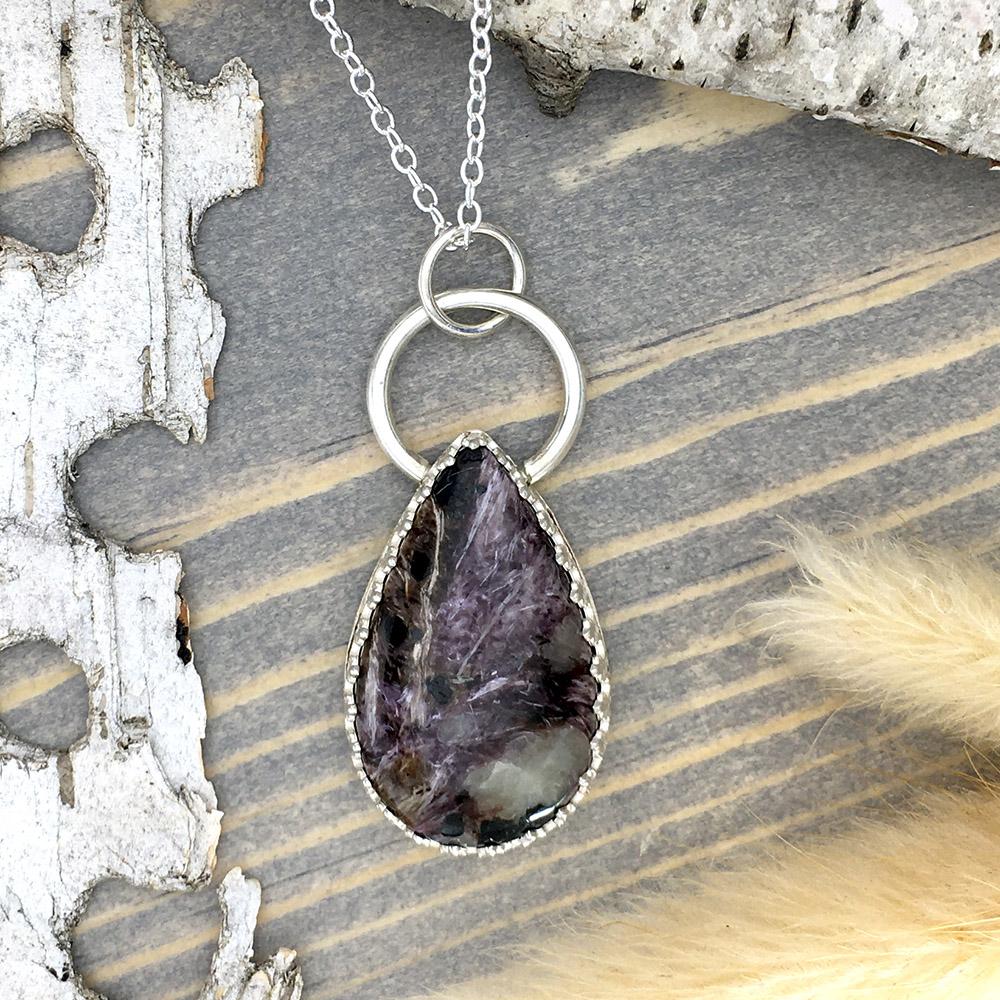 Charoite Pendant Necklace Front View II- Stone Treasures by the Lake