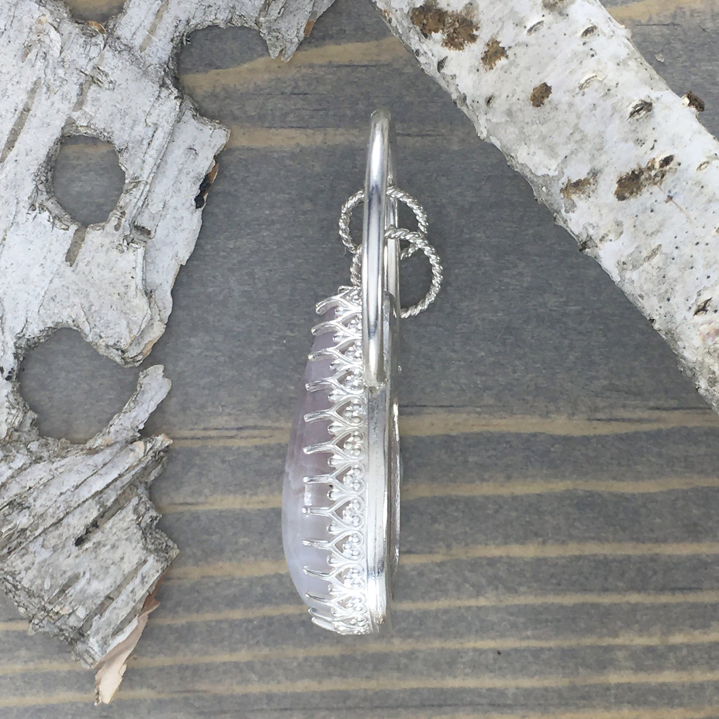 Amethyst Lace Pendant Side View - Stone Treasures by the Lake