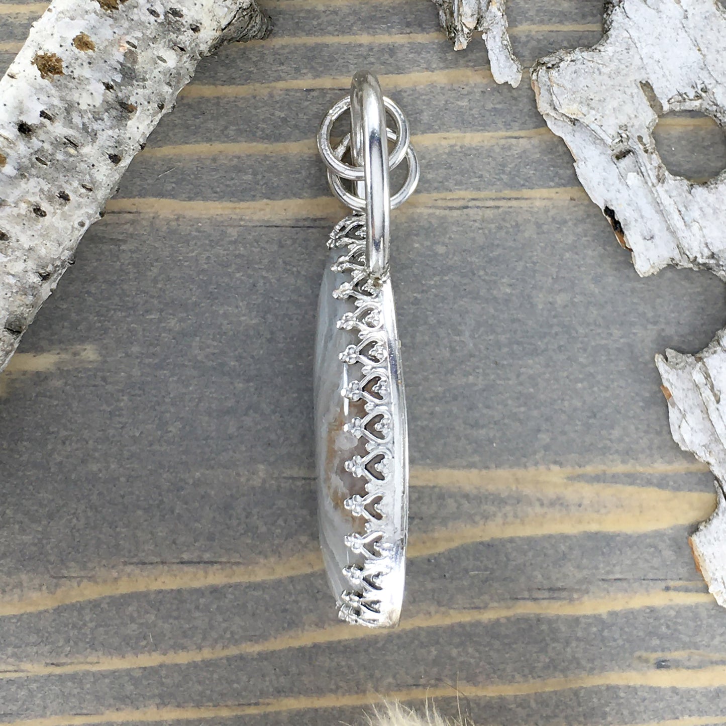 Crazy Lace Agate Pendant Side View - Stone Treasures by the Lake