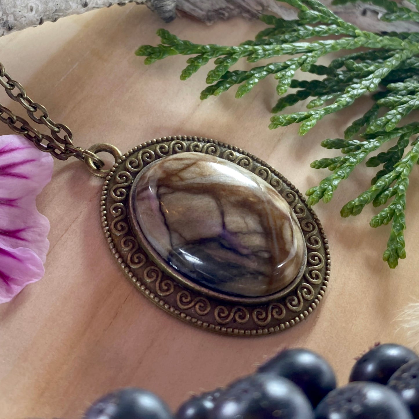Picasso Marble Pendant Necklace Front View II - Stone Treasures by the Lake