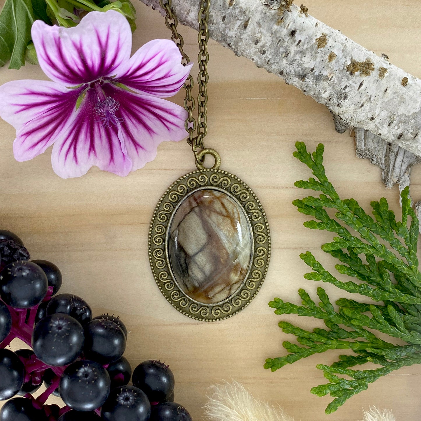 Picasso Marble Pendant Necklace Front View III - Stone Treasures by the Lake
