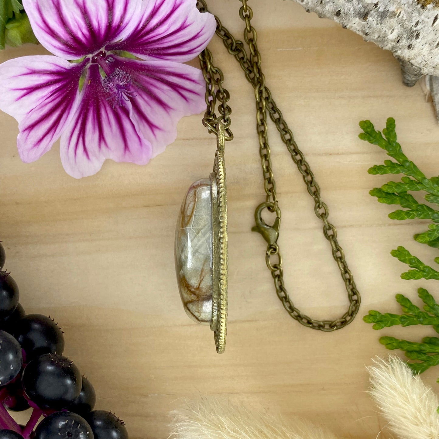 Picasso Marble Pendant Necklace Side View - Stone Treasures by the Lake