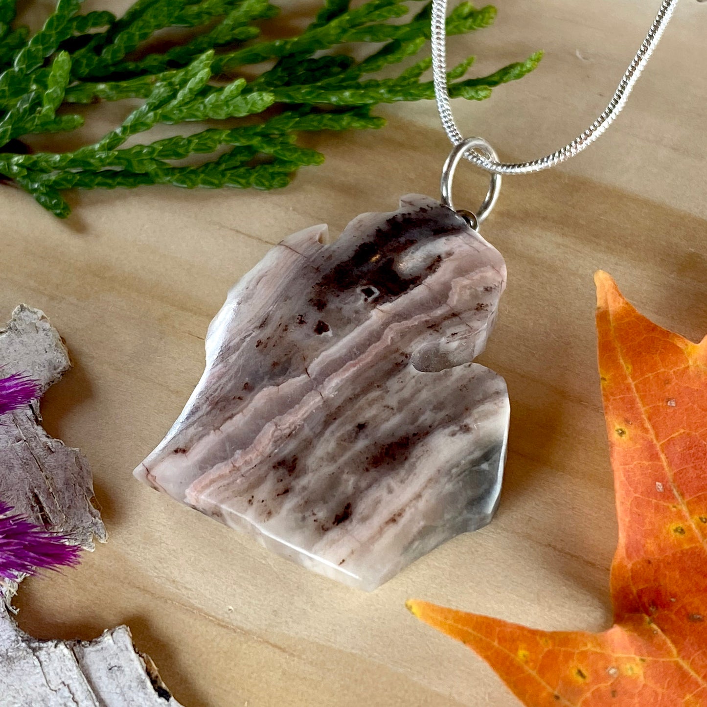 Kona Dolomite Michigan Pendant Necklace Front View II - Stone Treasures by the Lake