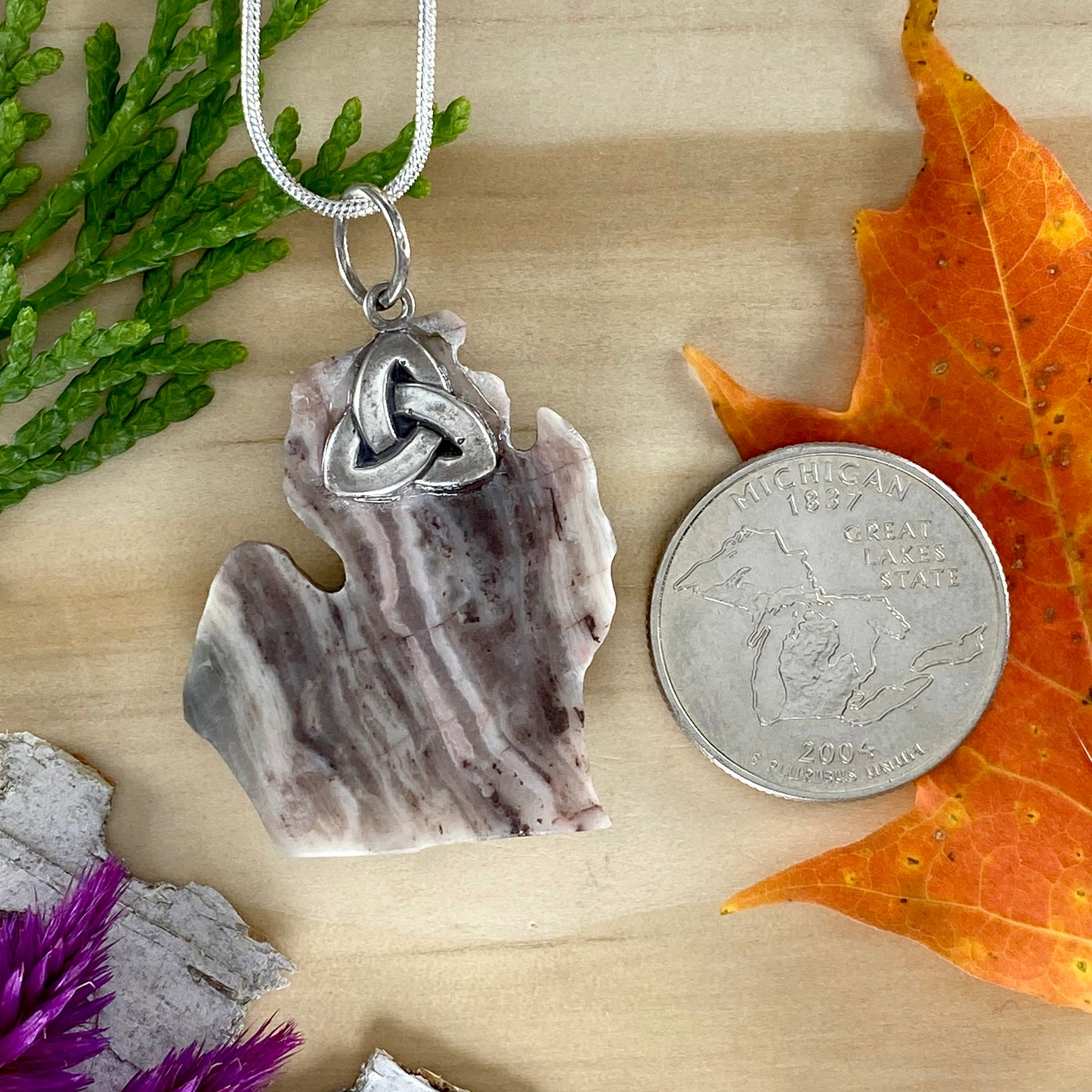 Kona Dolomite Michigan Pendant Necklace Back View - Stone Treasures by the Lake
