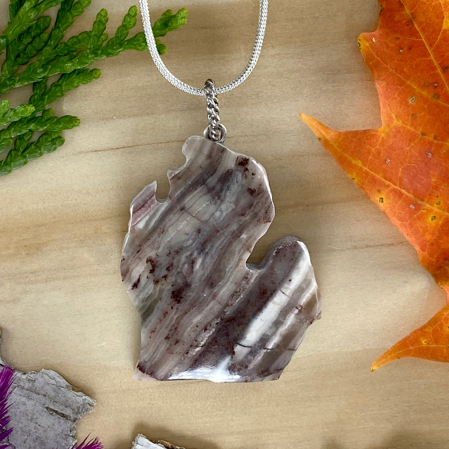 Kona Dolomite Michigan Pendant Necklace Front View - Stone Treasures by the Lake
