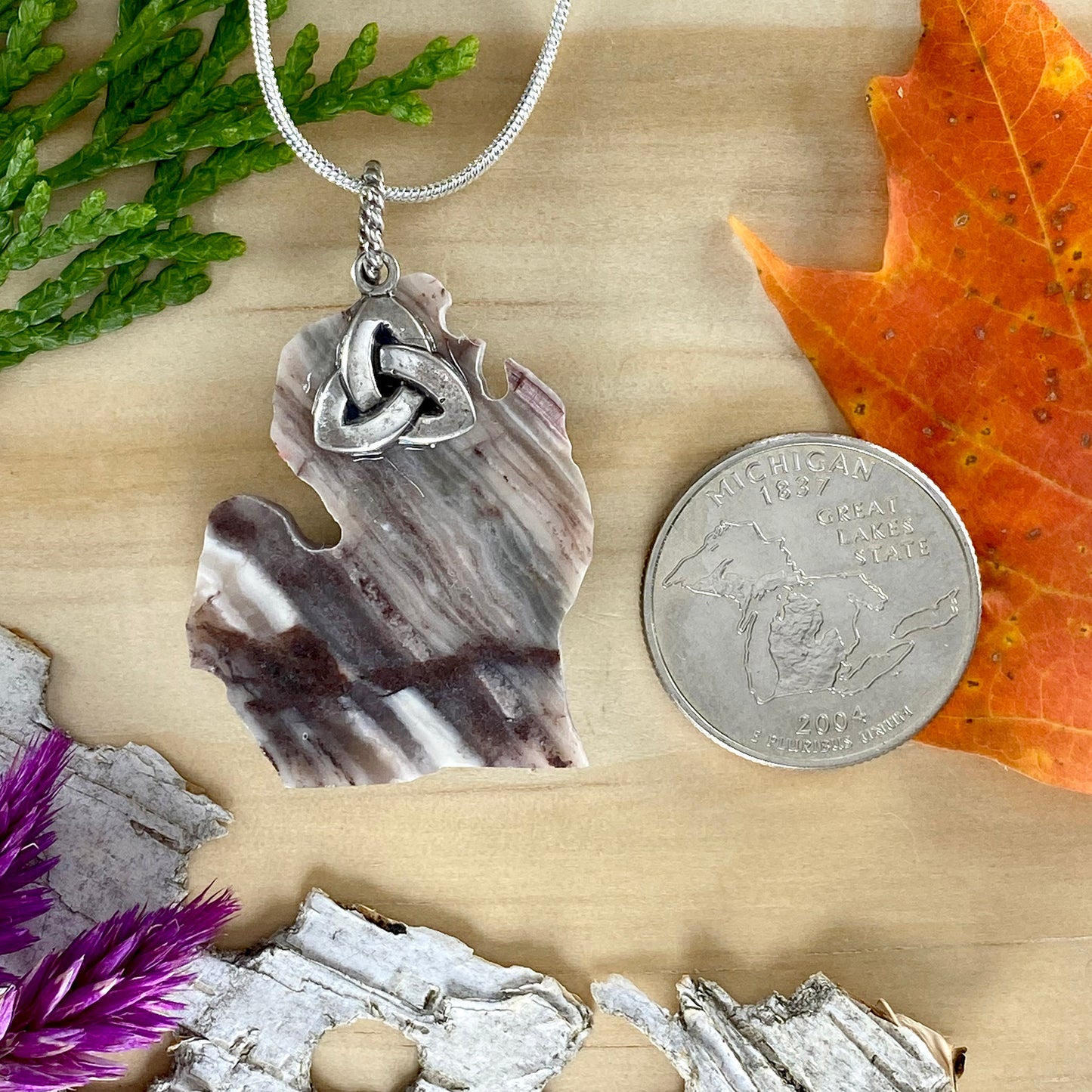 Kona Dolomite Michigan Pendant Necklace Back View - Stone Treasures by the Lake