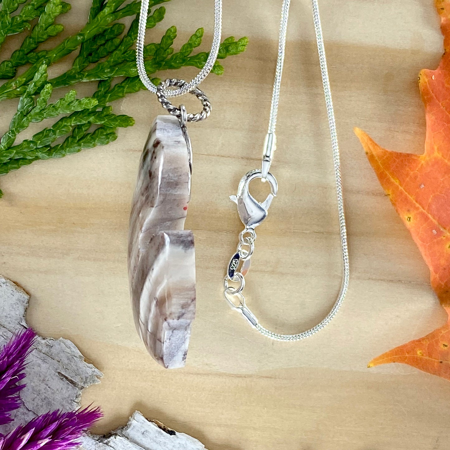 Kona Dolomite Michigan Pendant Necklace Side View - Stone Treasures by the Lake